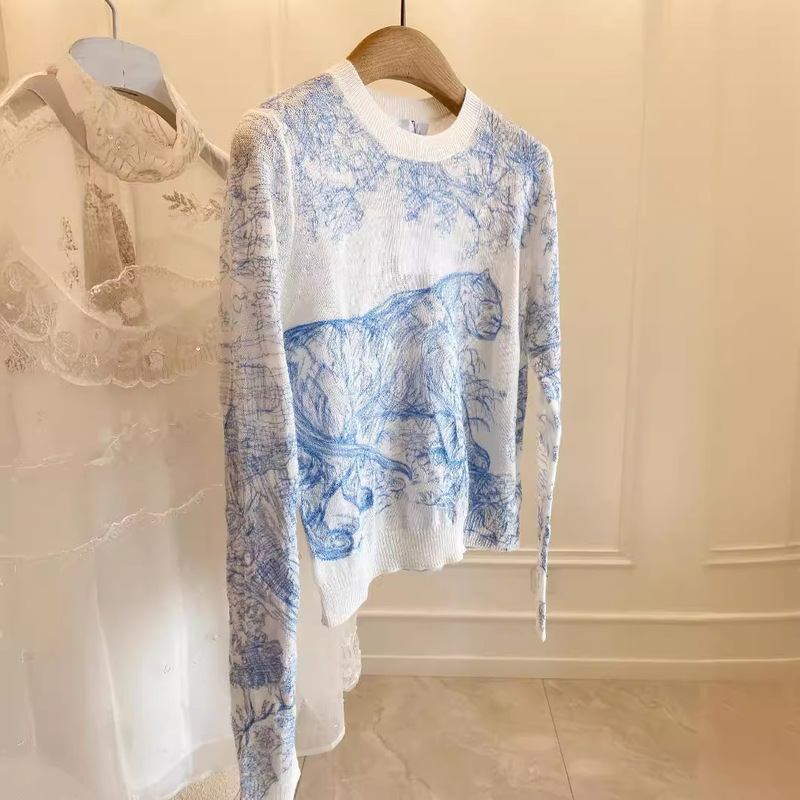 Spot D's 2025 Early Spring New Embroidered High-Bottom Ultra-Fine Cashmere Knitwear Women's Round Neck Bottoming Knitwear