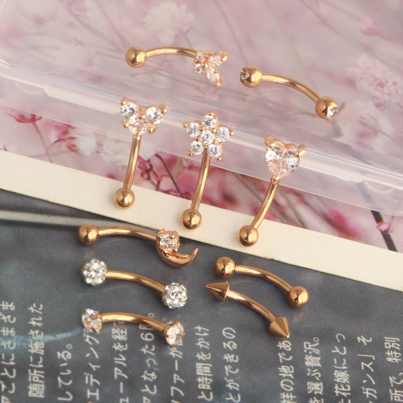 Amazon WISH European and American Hot Selling Star Eyebrow Ring Ear Bone Earrings Set - Rose Gold Stainless Steel detail image 7