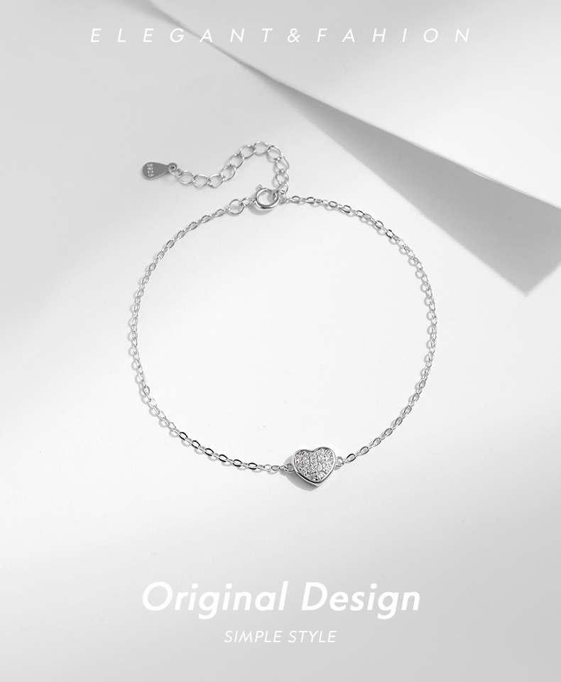 5g Weight 0.03µm Gold Plating Thickness Electroplating Gold Plating Process 1 Piece 925 Sterling Silver Heart Shape 925 Sterling Silver Cable Chain Bracelets