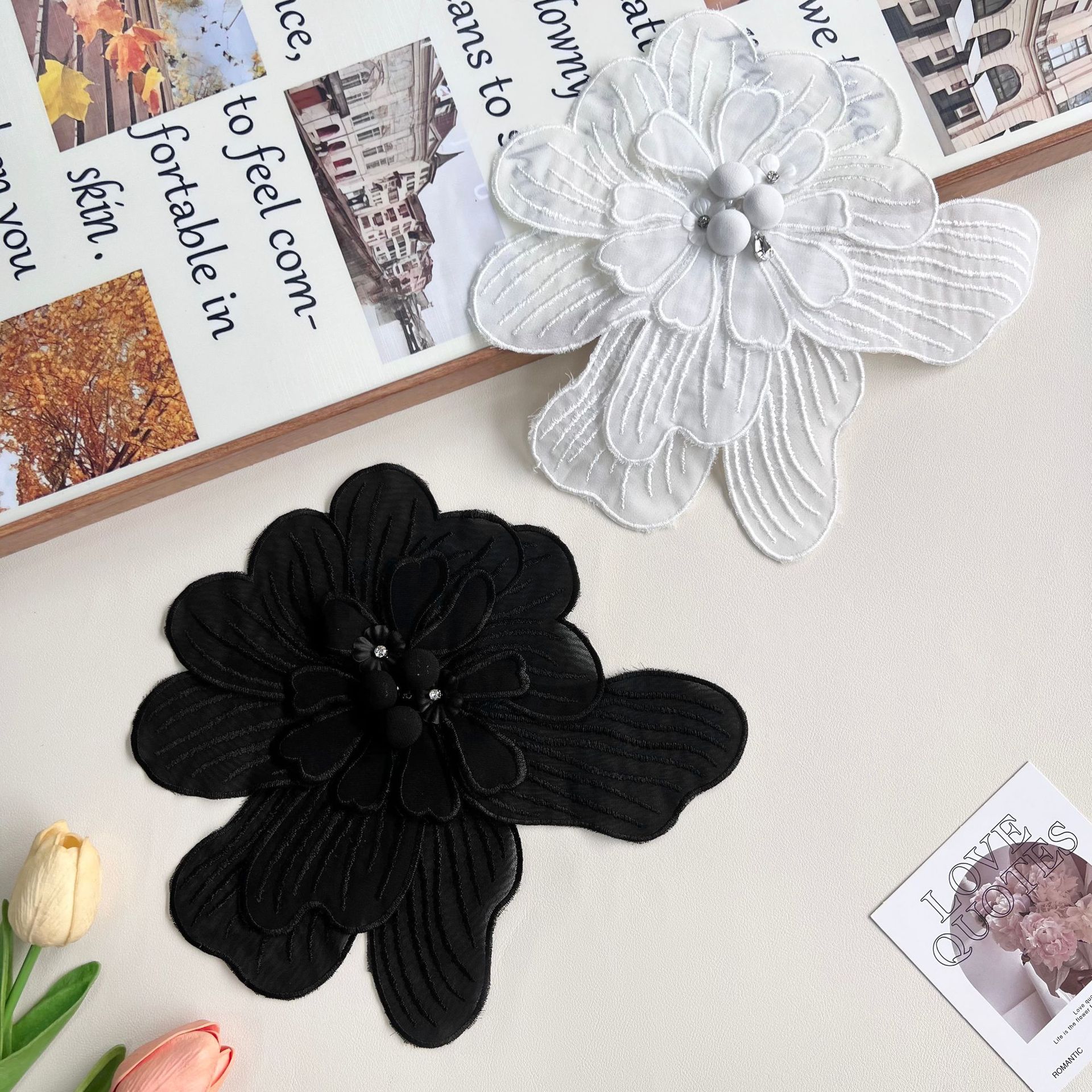 Broche de cuentas multicapa, botón floral bordado a máquina, accesorios tridimensionales para vestidos, camisas y bolsos de mujer, apliques.