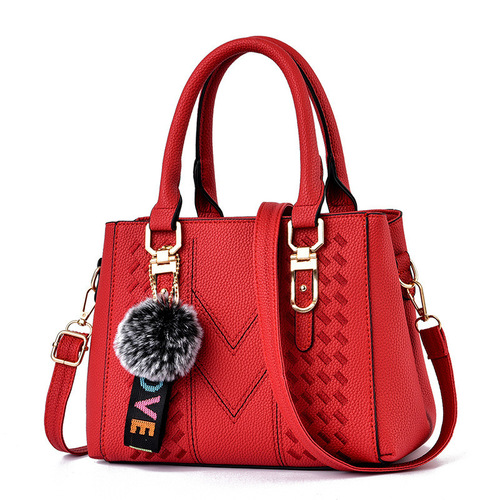Women's new style fashionable European and American handbag, hair ball pendant, simple embroidered thread, large capacity women's bag, single-shoulder cross-body bag