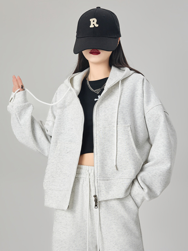 黑色连帽卫衣女春秋2025新款韩版宽松显瘦拉链外套秋冬百搭上衣|undefined
