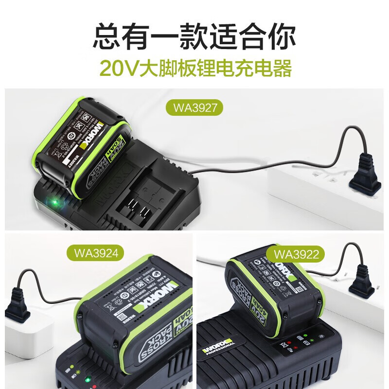 Cargador de batería de litio WORX WA3924 de 20V para uso compartido [20V 2A de carga rápida]
