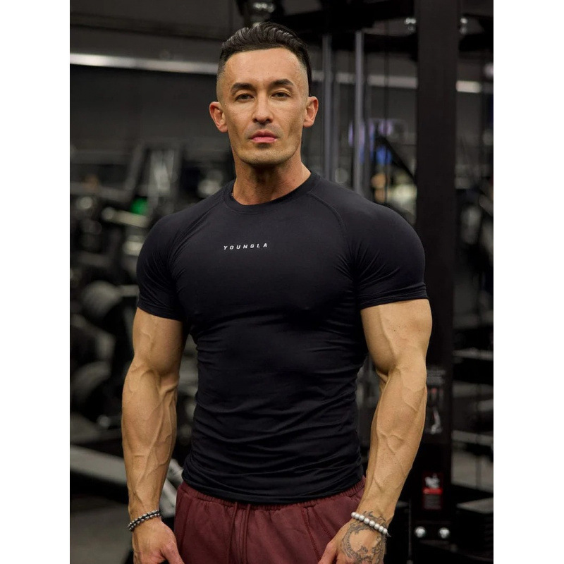 Youngla American-Style Summer New Men's Tight-Fitting T-Shirt Jogger Sports Fitness Running Training Quick-Drying Short-Sleeved Shirt