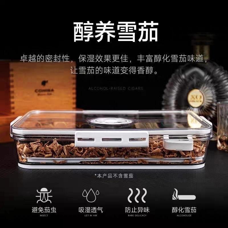 Caja humectante de cigarros transparente sellado a prueba de humedad humectante marco de madera de cedro molde de doble capa botón de música caja de cigarrillos portátil