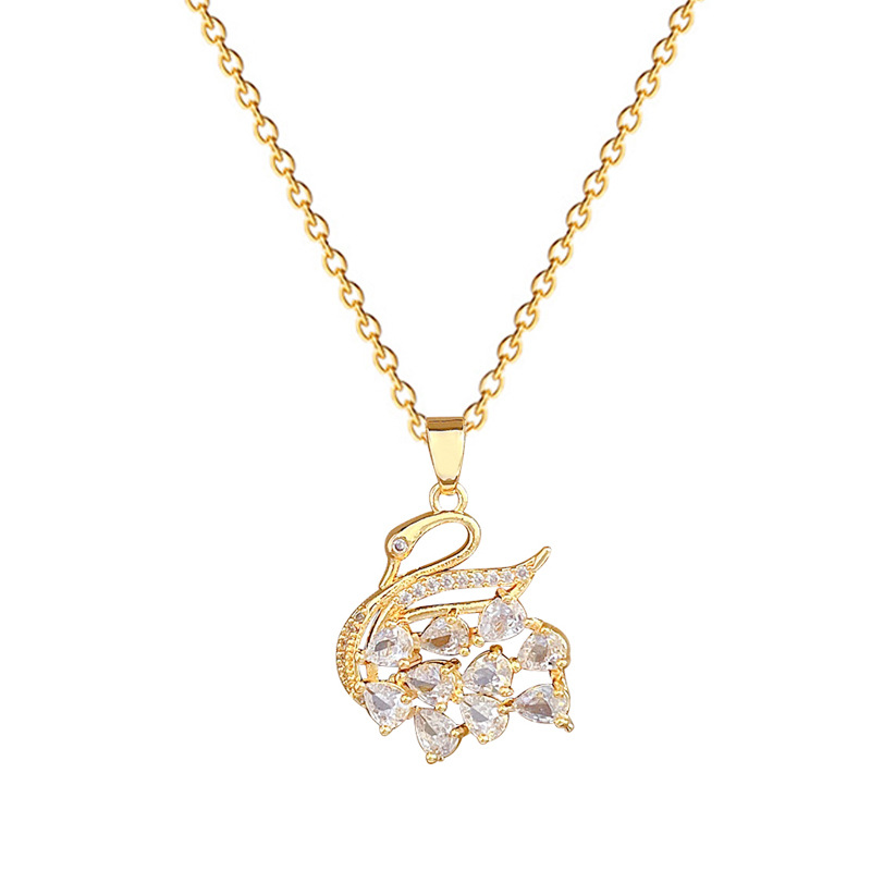 Collana con cigno e cristalli in acciaio titanio per donna_voghion.com