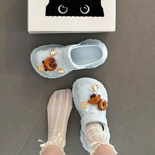 Fashion Accessories Two-Hole Clogs for Women 2025 Summer Simple Thick-Soled Height-Increasing Slippers for Outer Wear Non-Slip Toe-Toe Slippers