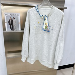 小众韩版宽松学院风早秋装外穿时尚丝巾领字母印花长袖卫衣女百搭