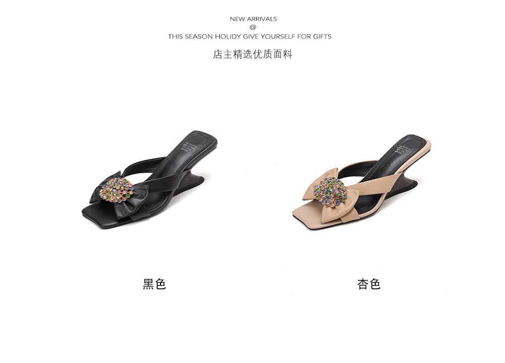 Sandal cao gót nữ hở mũi đính đá lấp lánh, gót 6 cm, mùa hè — đen chi tiết 3