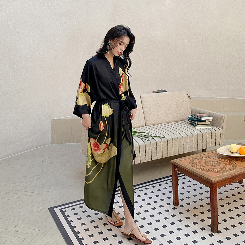 Yaoting pijamas de gasa de satén para mujer verano talla grande hielo seda ligero de lujo bata de baño ropa de casa fresca 2669