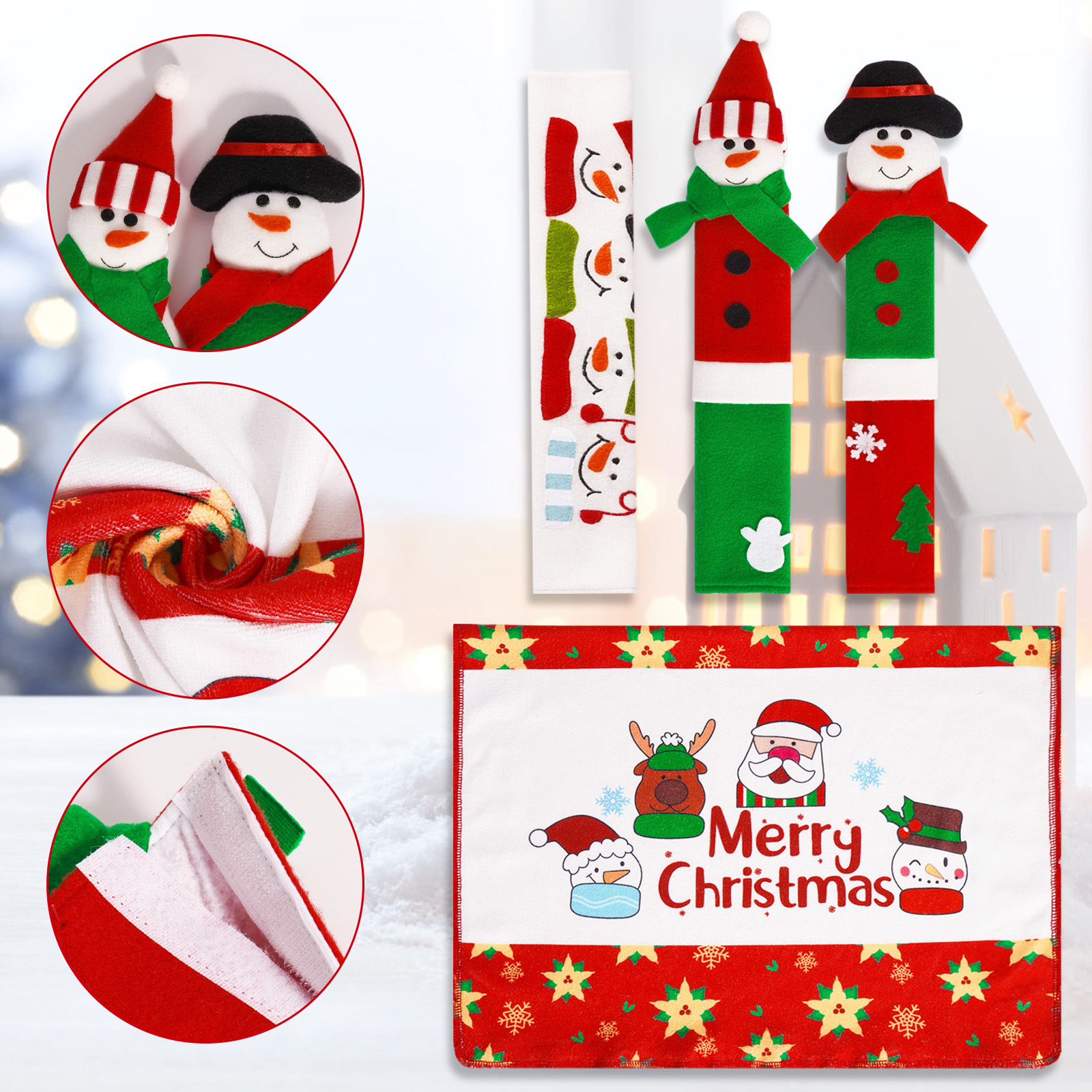 Navidad transfronteriza mango de refrigerador de cuatro piezas conjunto de guantes de microondas cocina con guantes de mango de decoración de vacaciones