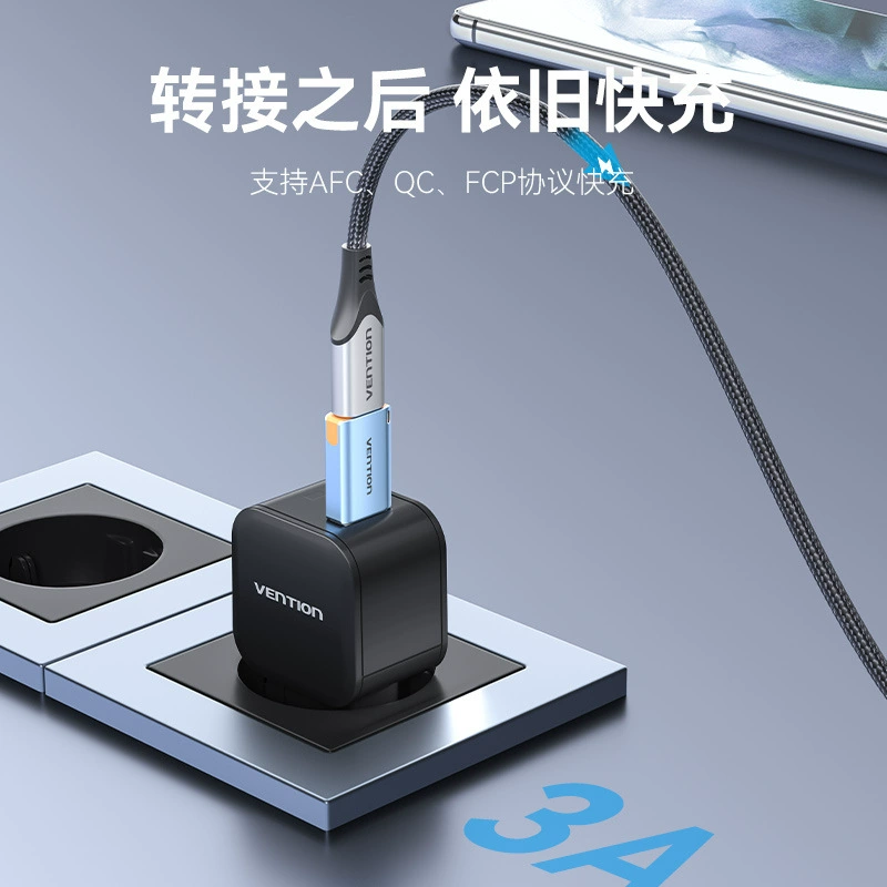 Адаптер USB 3.1 A (вилка) — C (гнездо) серии CUA, алюминиевый корпус серый, с шнурком