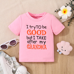 亞馬遜新款夏季女童圓領短袖字母印花T恤衣服