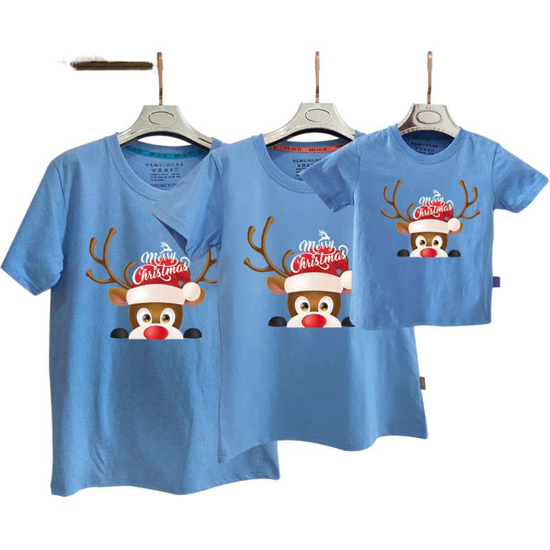 2022 Año Nuevo padre-hijo desgaste de manga corta Camiseta familia decoración del hogar una familia de tres o cuatro Navidad Año Nuevo ropa de actividad