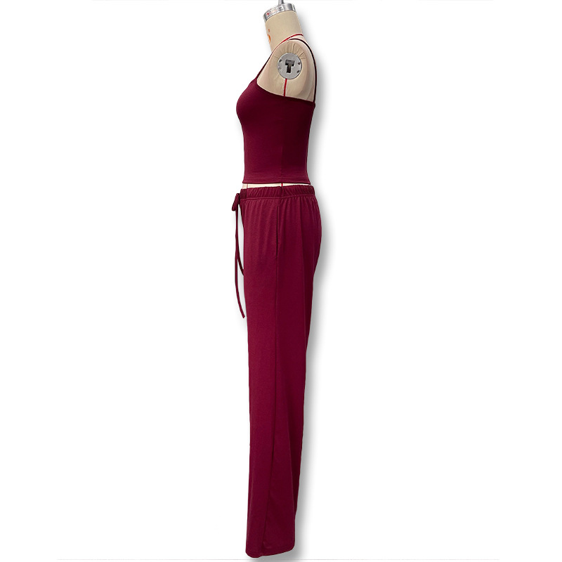 Women's Slim Fit Camisole Vest And Drawstring Trouser Pant Set_voghion.com