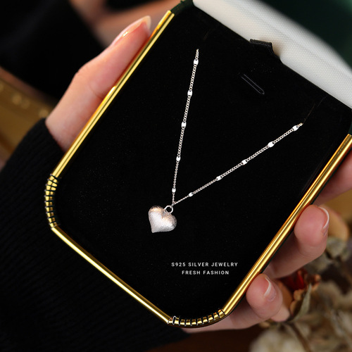 S925 Pure Silver Stranded Heart Necklace Pendant for Women, Light Luxury Niche Simple and Elegant, Advanced Heart Shape Versatile Clavicle Chain Wholesale