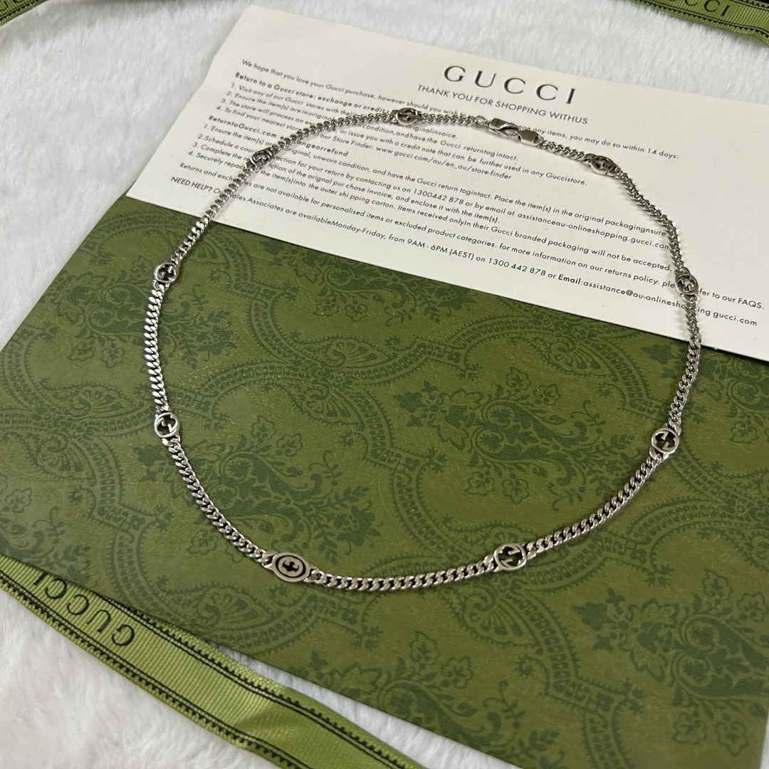 源头厂家925纯银项链 古家 双G滴胶项链男女同款潮流复古轻奢项链