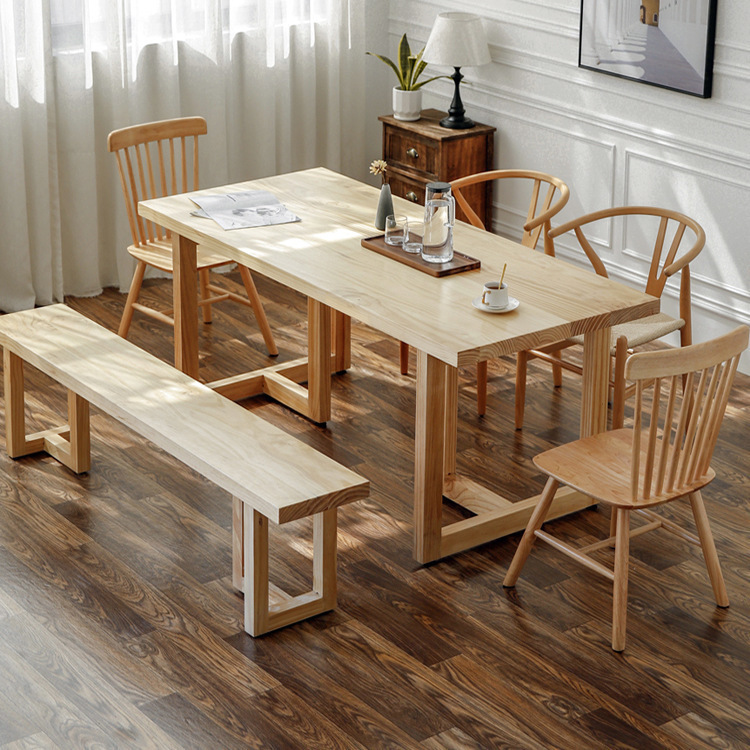 北欧全实木餐桌椅组合家用客厅吃饭桌子特色民宿餐厅原木多人餐桌