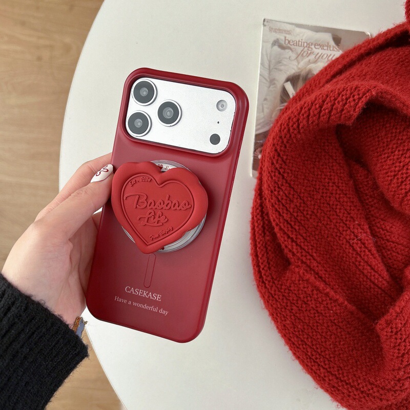 Engraved Heart-Shaped Stand Apple Phone Case Suitable for iPhone 17/16 Pro, Solid Color Magnetic Case for 15/14, Simple Design Engraved Heart-Shaped Stand Apple Phone Case Suitable for iPhone 17/16 Pro, Solid Color Magnetic Case for 15/14, Simple Design