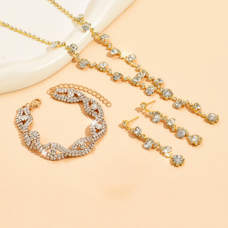 2022ファッション水晶ドリルネックレスピアスブレスレット三点セットアクセサリー結婚式アクセサリー|undefined