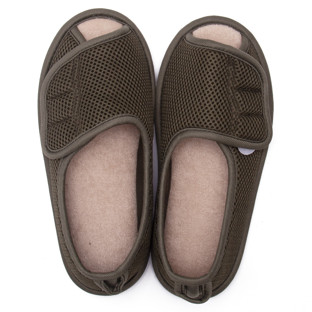 调节秋冬季居家室内老人情侣棉拖鞋开口魔术贴tpr记忆海绵拖鞋|ms