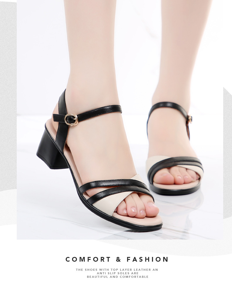 C4448 1380K GIÀY DÉP SANDAL NỮ RUITDT GÓT VUÔNG MÙA HÈ TRUNG NIÊN GIÀY DÉP NỮ DA BÒ G04 SẢN PHẨM MỚI