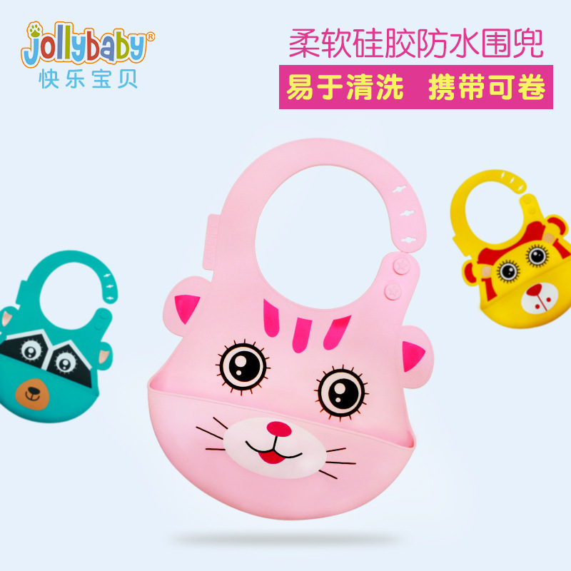 Jollybaby silicona animal babero tridimensional bebé babero alimentación babero ajustable anti-sucio niños babero
