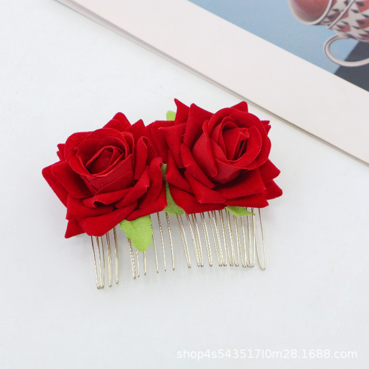 Amazon nuevo peine de pelo de rosa de simulación de Halloween ambiente festivo fiesta fiesta de baile vestir metal peine accesorios para el cabello