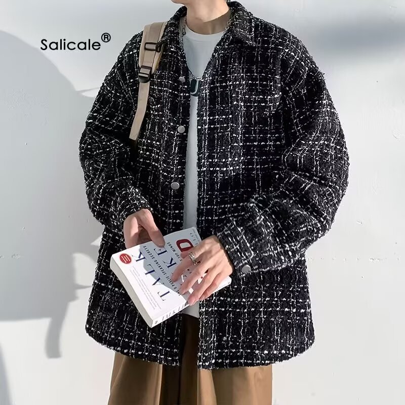 Tweed Chanel-Style Plaid Jacket for Men, Spring, Autumn, and Winter High-End Loose Casual Men's Lapel Jacket