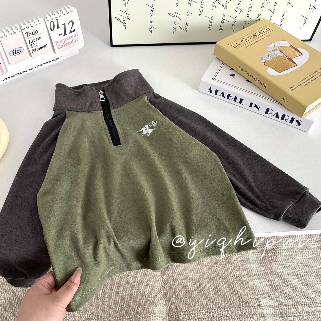 Niños camisetas de manga larga camiseta de color contraste camiseta de hombro para hombres bordados primavera y otoño de terciopelo delgado chicas al por mayor estilo deportivo