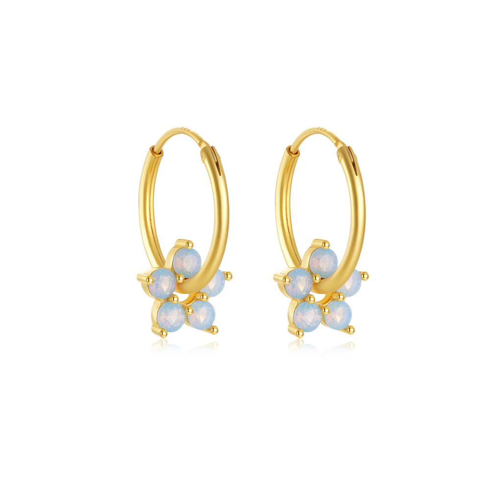 Women's Gender Plating Design 1 Pair 925 Sterling Silver Opal Zircon 925 Sterling Silver Earrings Geometric Flower Earrings