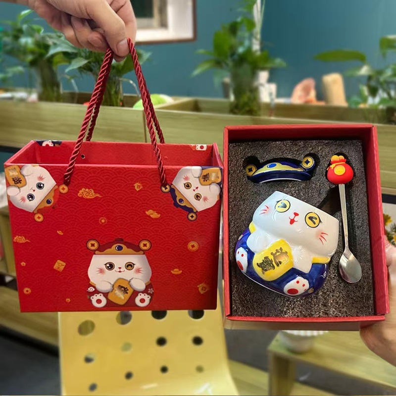 かわいい招き猫蓋付きマグカップ高颜値創意陶磁器カップお土産カップル家庭用オフィスカップ|undefined