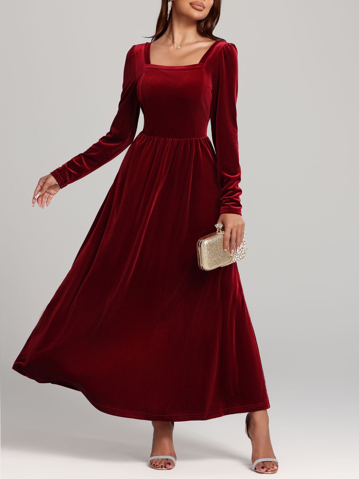 demi-season elegant red evening dress
