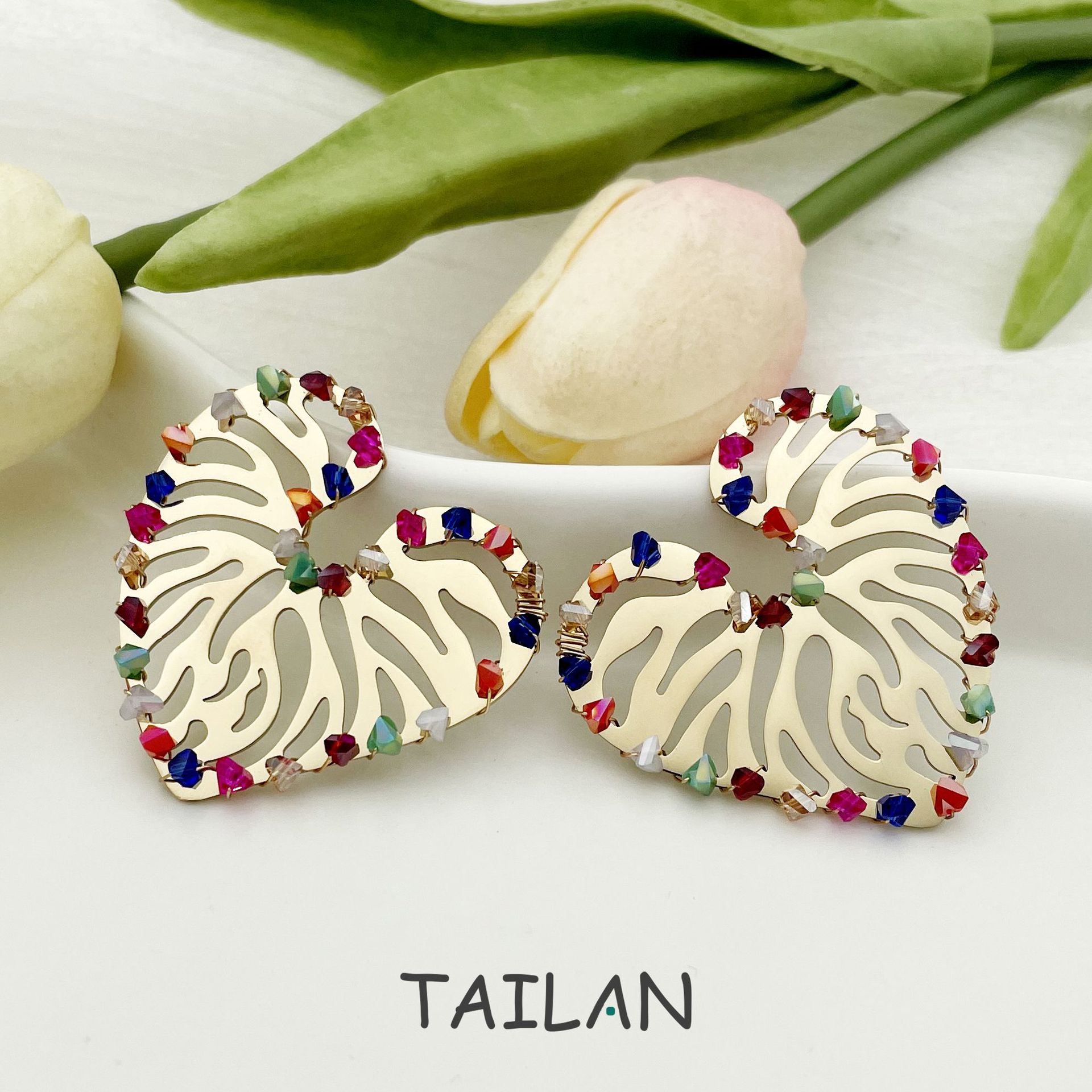 1 Pair Classic Style Roman Style Heart Shape Stainless Steel Gravel Plating Ear Studs display picture 1