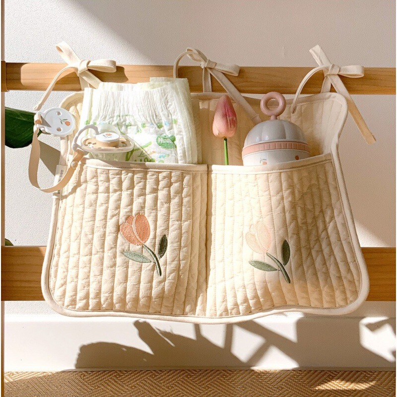 ins Korea 2021 New Style Baby Bed Storage Hanging Bag Storage Bag Diaper Diaper Baby Bottle Hanging Bag