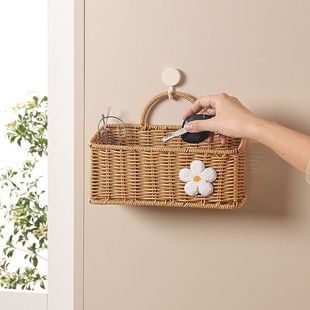 High-Looking Kitchen Ginger and Garlic Storage Basket Small Items Snack Storage Basket Imitation Rattan Storage Basket Wall-Mounted New Style