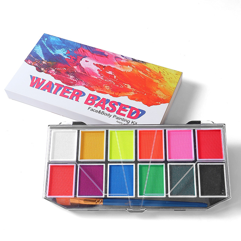 12 colores de pintura corporal fluorescente soluble en agua, adecuada para pintura facial, fácil de limpiar, pintura de acuarela para actuaciones en escenario, bricolaje