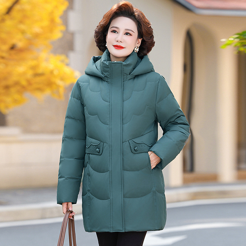 正品牌冬季新款中老年妈妈羽绒服时尚感气质中长款加厚保暖羽绒服