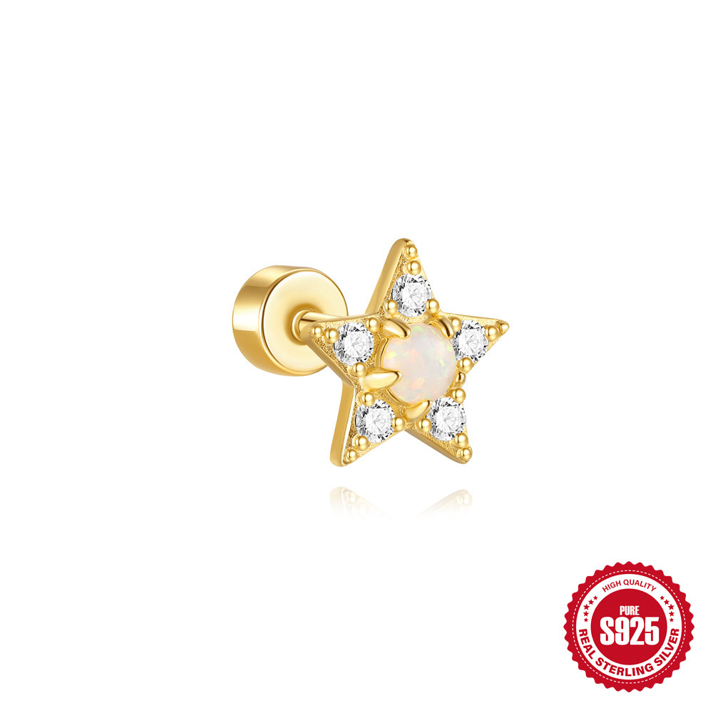 Nuevo estilo s925 plata de ley estilo caliente micro-incrustación circón flor oreja hueso clavo comercio exterior transfronterizo serie Opal arete perforador