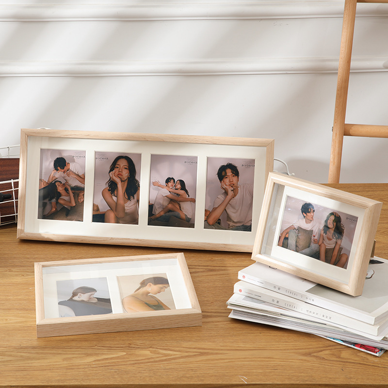 Manufacturer Hollow Photo Frame Table Plus Cardboard 6inch Four-Hole Combination Photo Frame Wall Hanging Two or Three Picture Frame Wooden