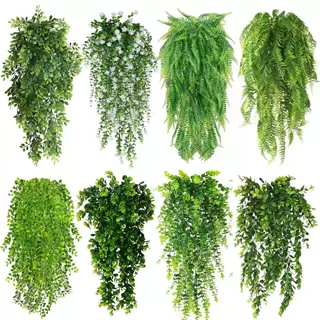 亚马逊仿真垂吊绿植波斯草藤条人造塑料蕨类植物藤蔓悬挂绿色植物
