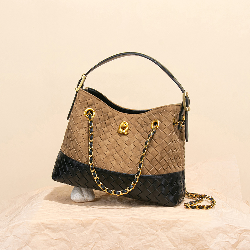 2025 New Women's Suede Small Fragrant Travel Bag, Shoulder Bag, Hand-Woven Bucket Bag - Thumbnail 3