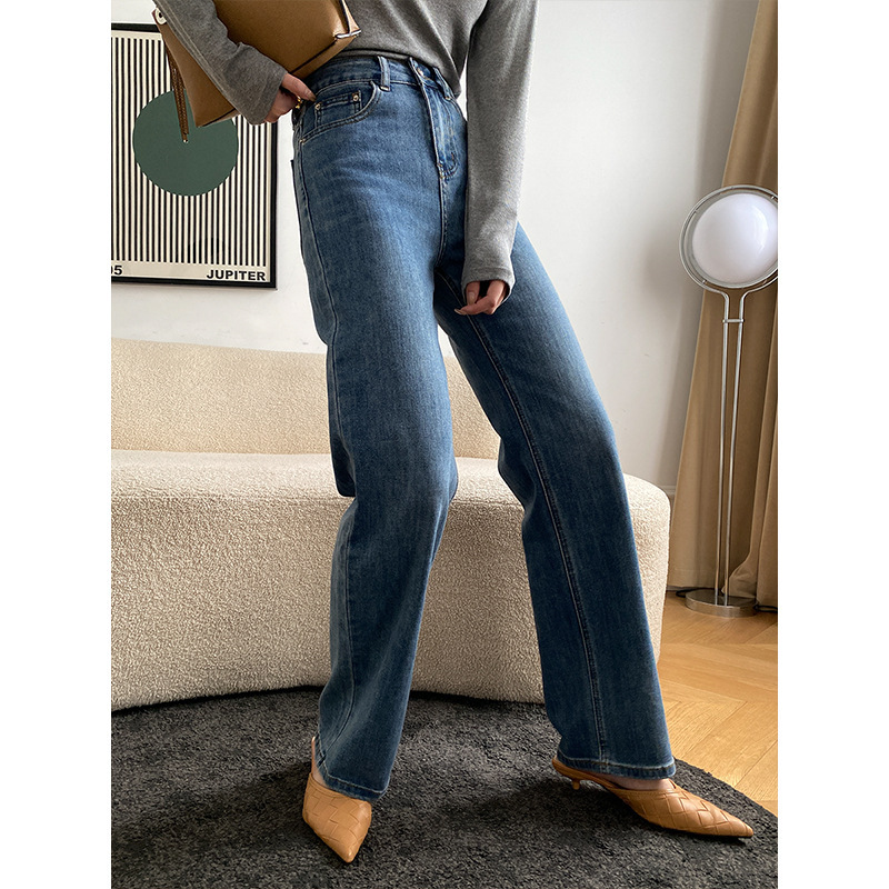 Sinan French Blogger Style Autumn and Winter Classic Fashionable Slim High-Waisted Straight Wide-Leg Jeans Sn2134 Sinan French Blogger Style Autumn and Winter Classic Fashionable Slim High-Waisted Straight Wide-Leg Jeans Sn2134