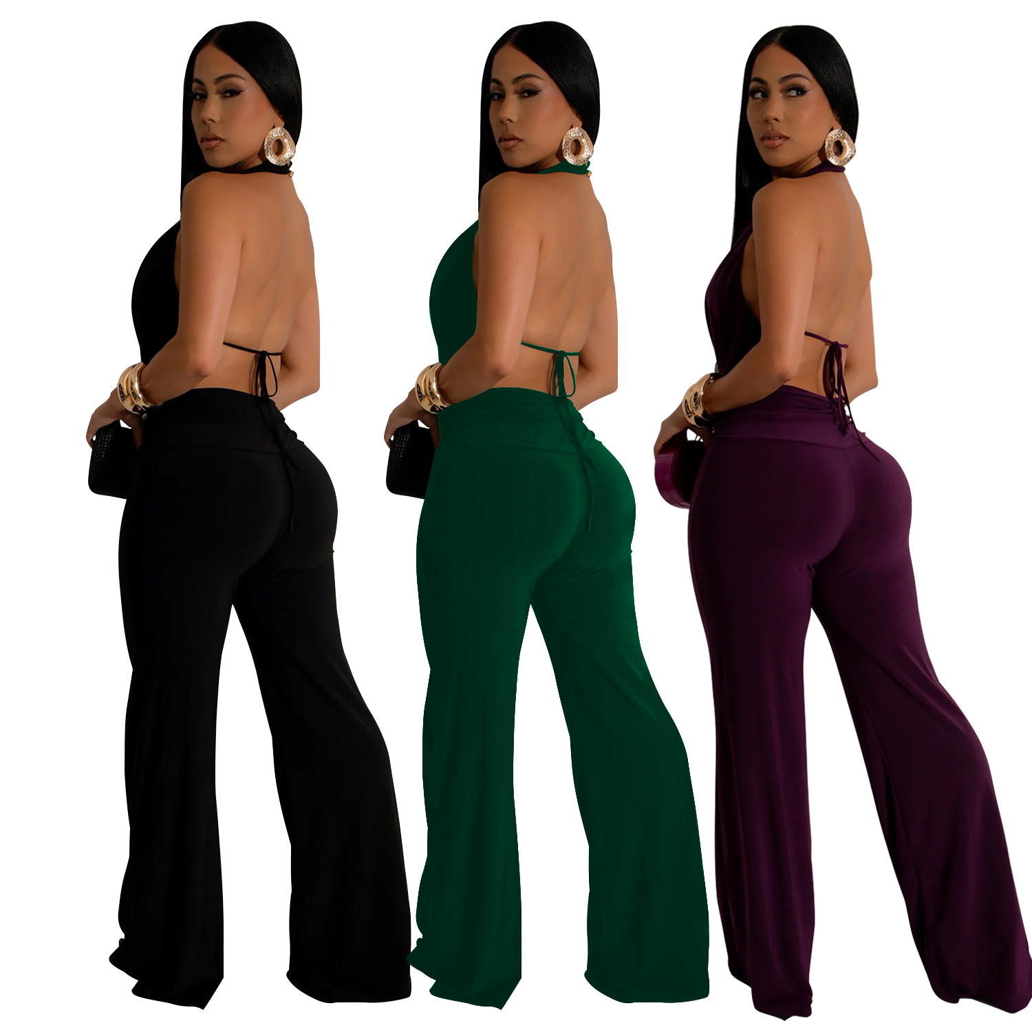 C7085 Aliexpress transfronterizo Amazon estación independiente de moda europea y americana ropa de mujer sin mangas pantalones en V profundos dos pantalones largos image 6