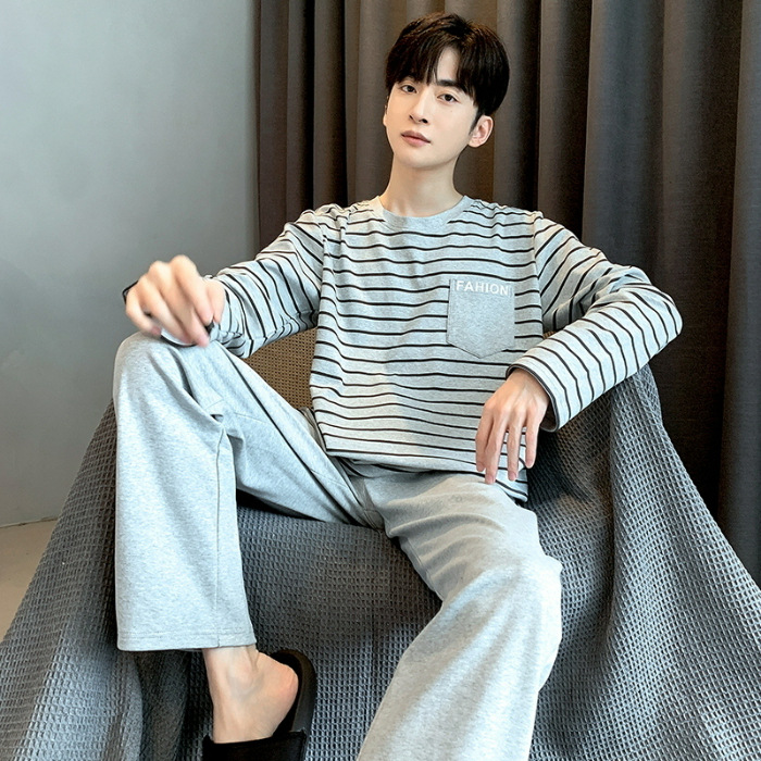 2023 Otoño e Invierno pijamas hombres con cuello en V manga larga traje suelto casual juventud hogar desgaste simple Traje a cuadros