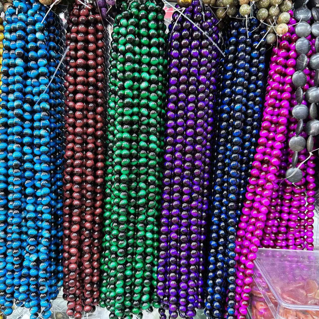 玻璃虎眼石黄虎眼石金虎珠子佛珠散珠紫虎蓝虎diy饰品手链串