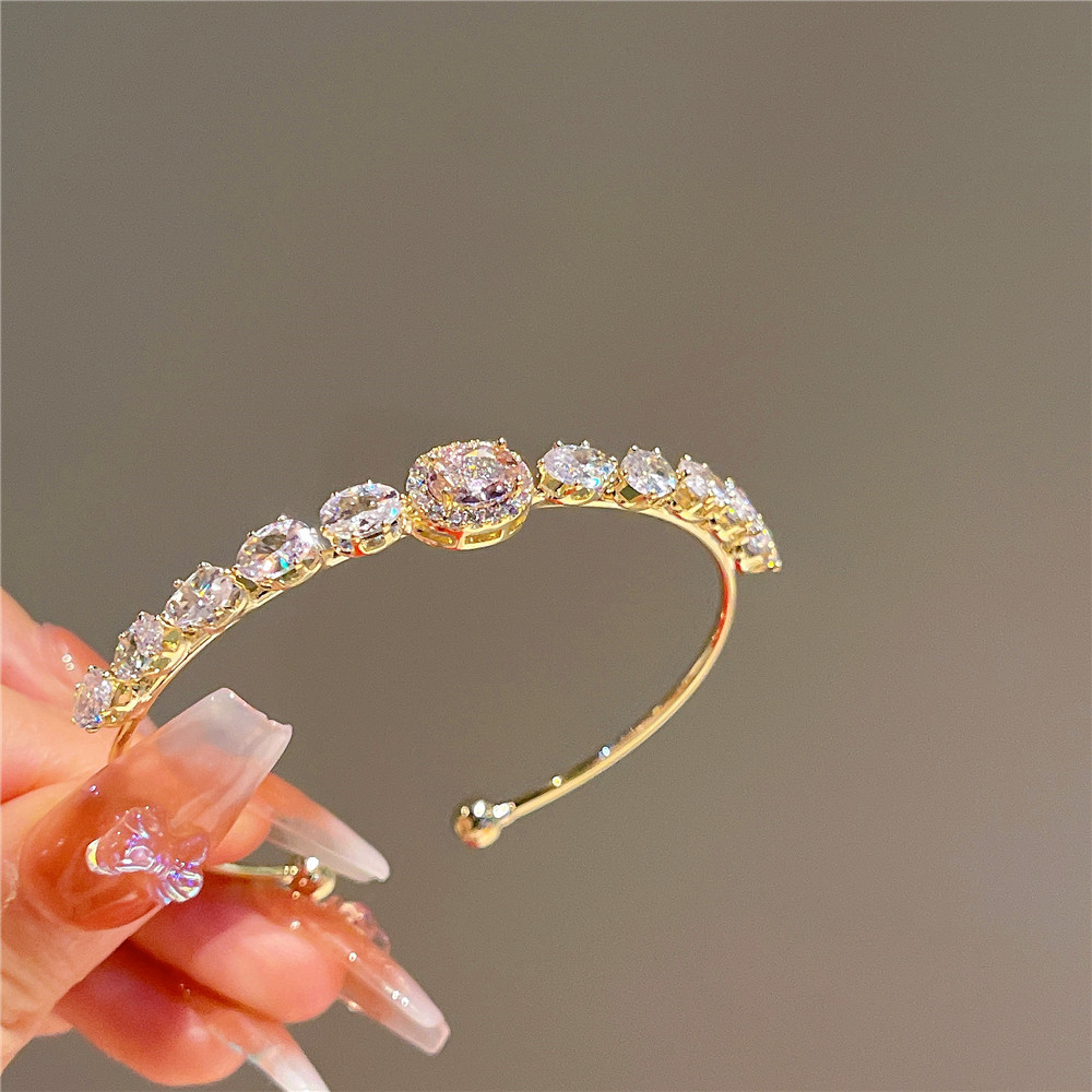 Pulseira de zircão para mulher estilo elegante rosa e branco_voghion.com
