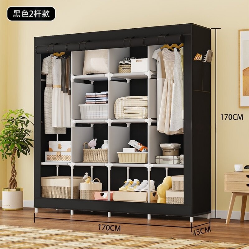 布ワードローブアセンブリ不織布防塵収納ワードローブ吊り下げシンプルなワードローブハンガースチールフレーム寮組み合わせ折りたたみキャビネット