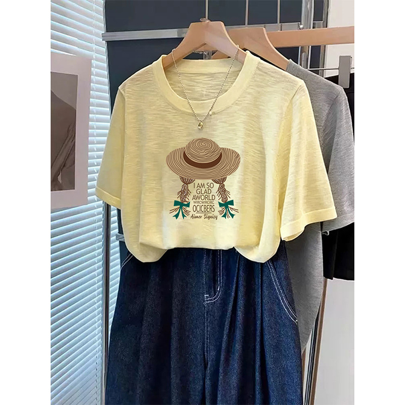 A Must-Have Item for Summer: Snowflake Cotton Thin Breathable Fashionable Versatile Age-Reducing Regular Shoulder Round Neck Short-Sleeve T-Shirt Women's Top