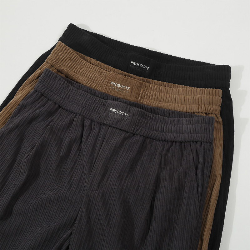 Men's Corduroy-Like Casual Pants - Straight-Leg Joggers With Twill Texture & Drawstring Waist (Khaki, Black, Dark Grey, M-XXL)_voghion.com